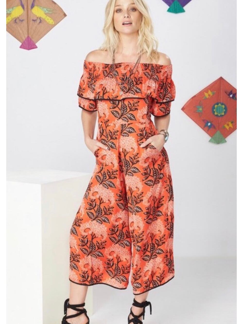 Anthropologie Kopal Biji Off The Shoulder Floral Wide Leg Jumpsuit Size Small